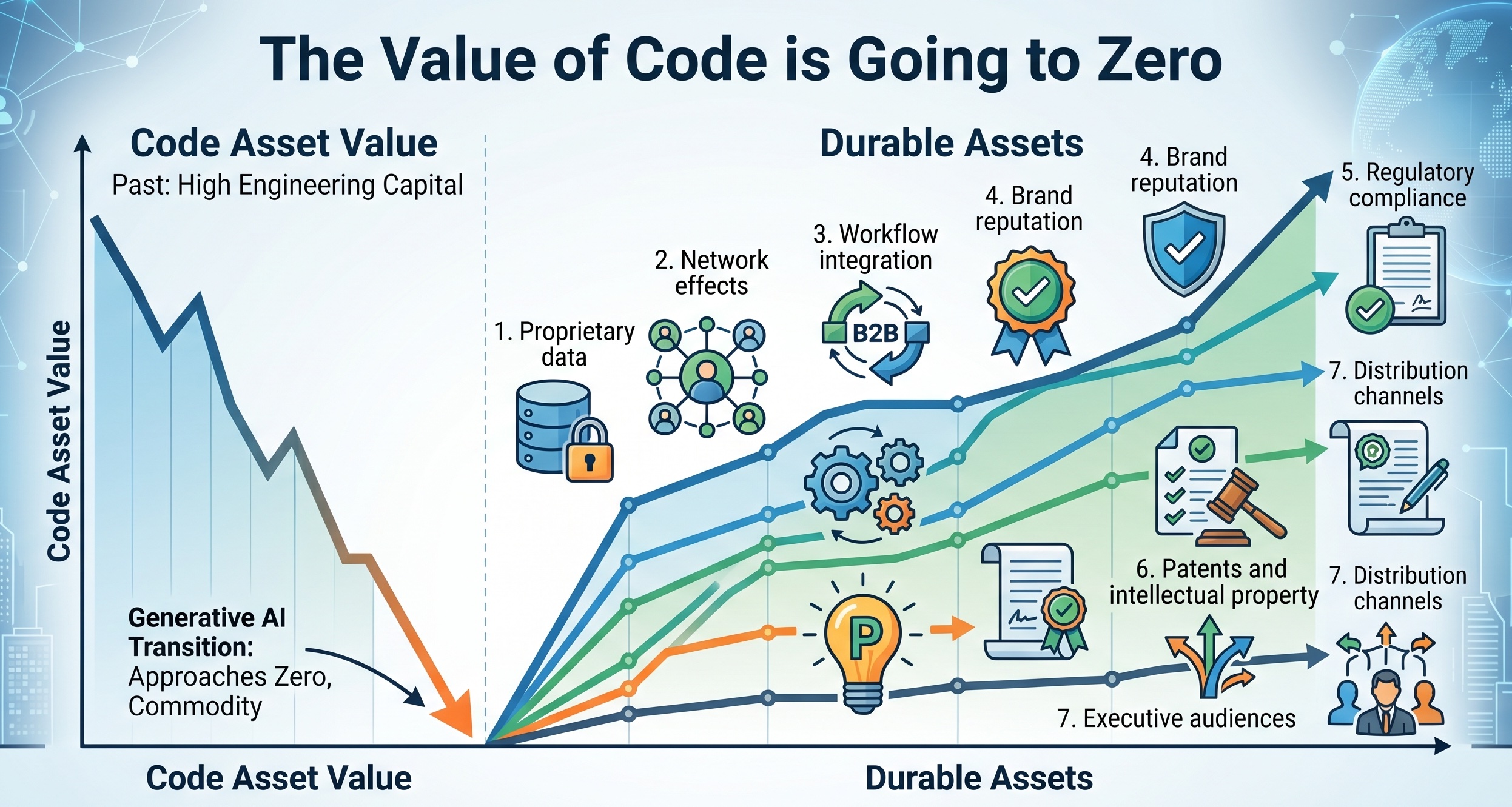 The Value of Code Is Going to Zero: 7 Durable SaaS Assets